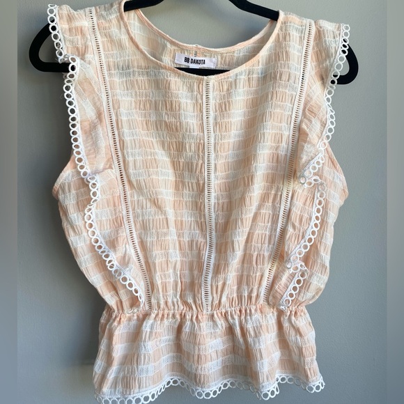 B.B Dakota Lisanne Peach Gingham Blouse - Picture 4 of 9